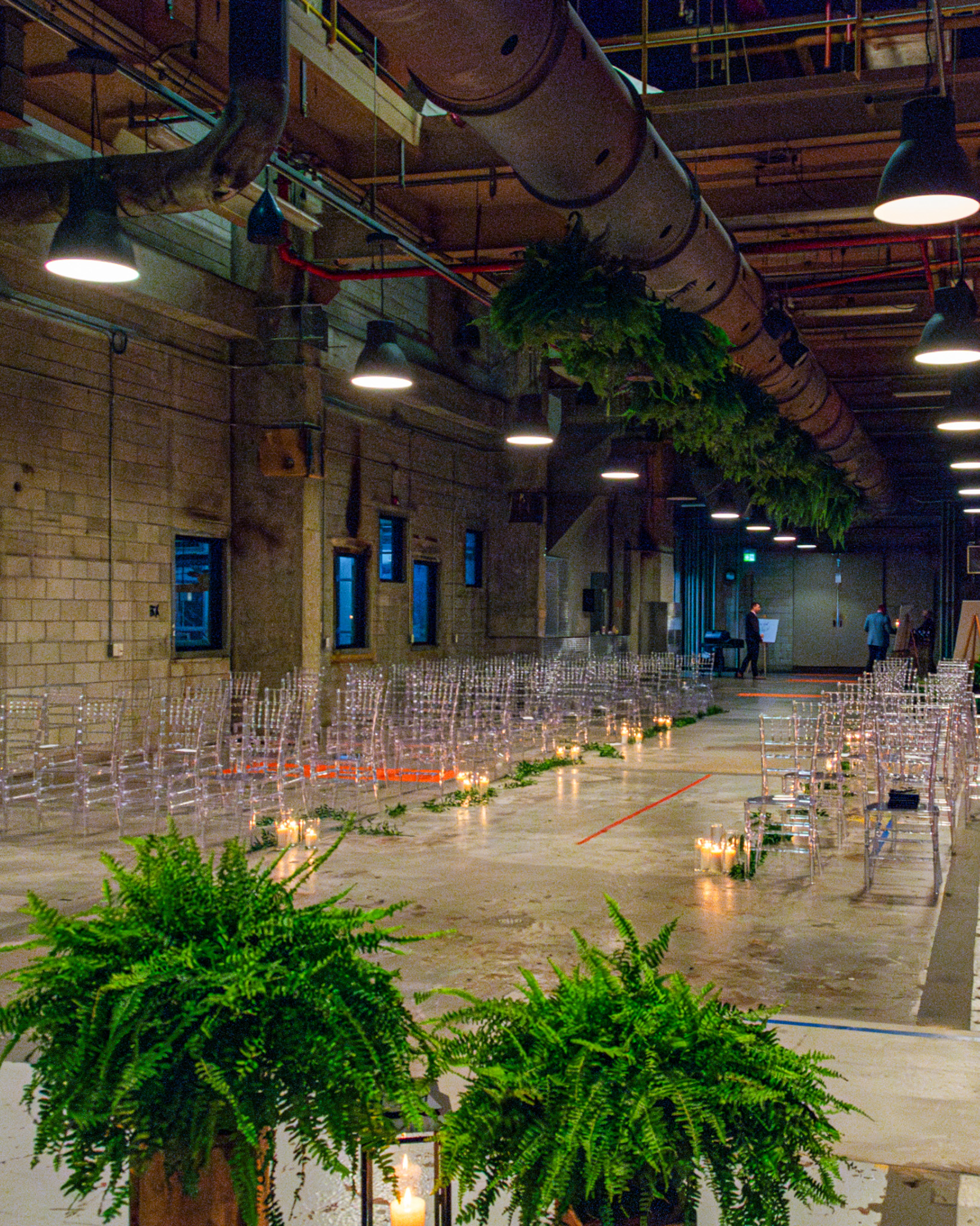 Wedding seating in an empty wedding event venue located inside 100 Kellogg Lane in London Ontario.